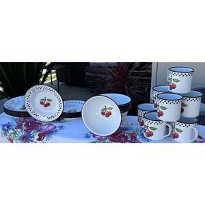 Lot of 30 Mary Engelbreit ME Ink 2000 Enamelware Cherry Cherries Set